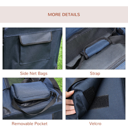 Folding Pet Carrier Bag Soft Portable Dog Cat Crate Puppy Kennel Cage House with Cushion Storage Bags Dark Blue, 60 x 41.5 x 41cm