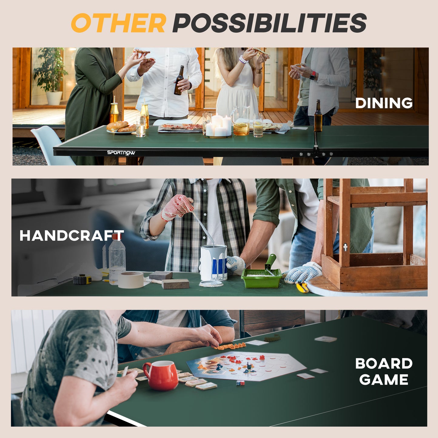 9FT Folding Tennis Table, with 8 Wheels, for Indoor Use, Green + Comes with a net, two paddles and three balls