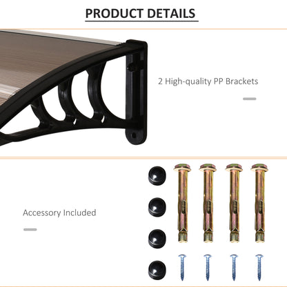 Curved Window Door Canopy Aluminium Rigid Plastic Polycarbonate Fixed Outdoor Awning Modern Design UV Water Rain Resist Brown