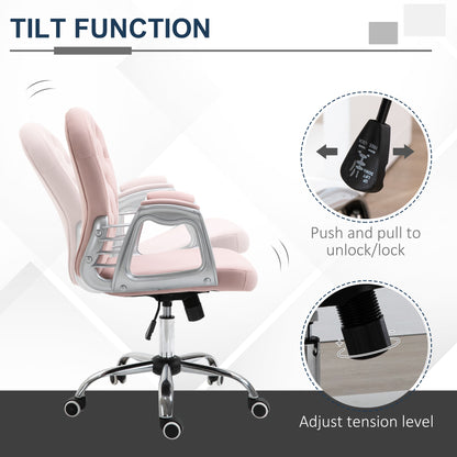 Vinsetto Office Chair Ergonomic 360¬¨‚àû Swivel Diamond Tufted Home Work Velour Padded Base 5 Castor Wheels Pink