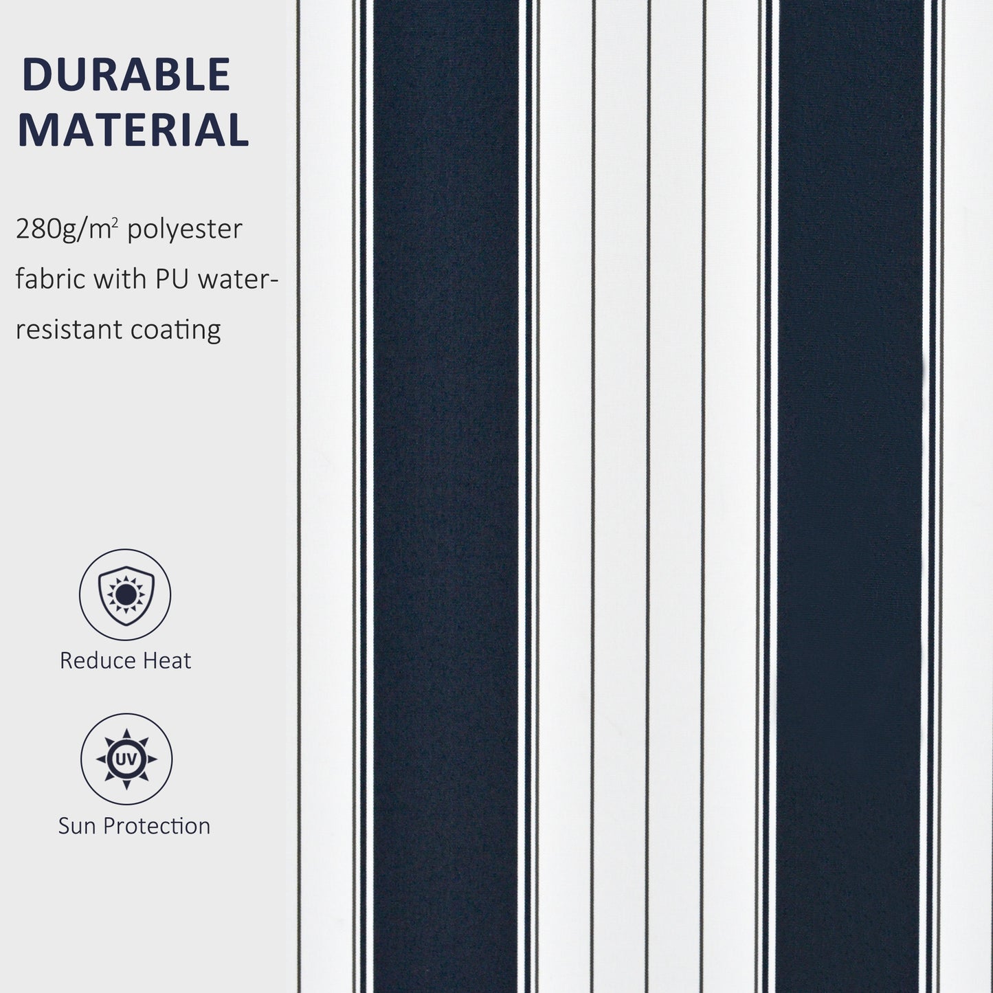 Manual Retractable Awning, 3x2.5 m-Blue/White Stripes