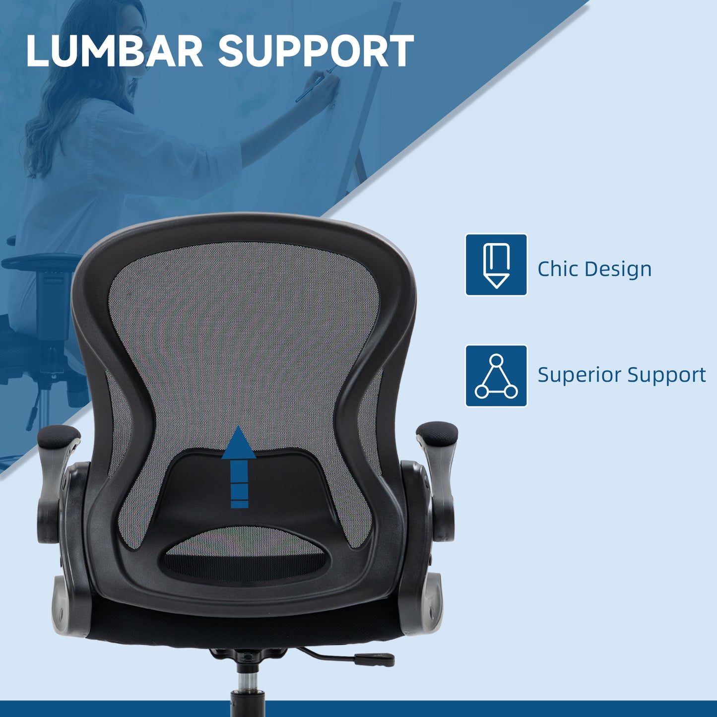 Adjustable Standing Desk Chair with Flip-up Armrests Lumbar Support Armrests Adjustable Footrest Ring Black