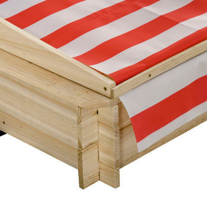 Kids Wooden Sand Pit with Adjustable Canopy Cover