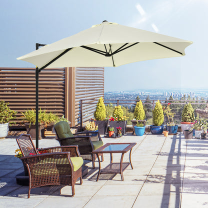 Outsunny 2.5M Garden Cantilever Parasol with 360¬¨‚àû Rotation, Offset Roma Patio Umbrella Hanging Sun Shade Canopy Shelter with Cross Base, Beige