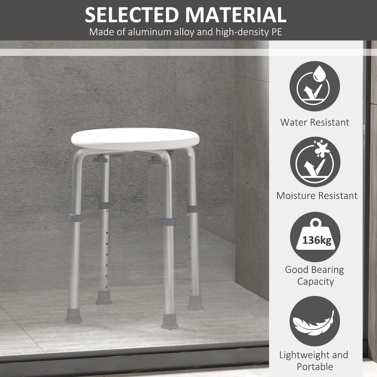 Bath Chair Shower Seat Safety Bathroom Elderly Aids Adjustable Positions