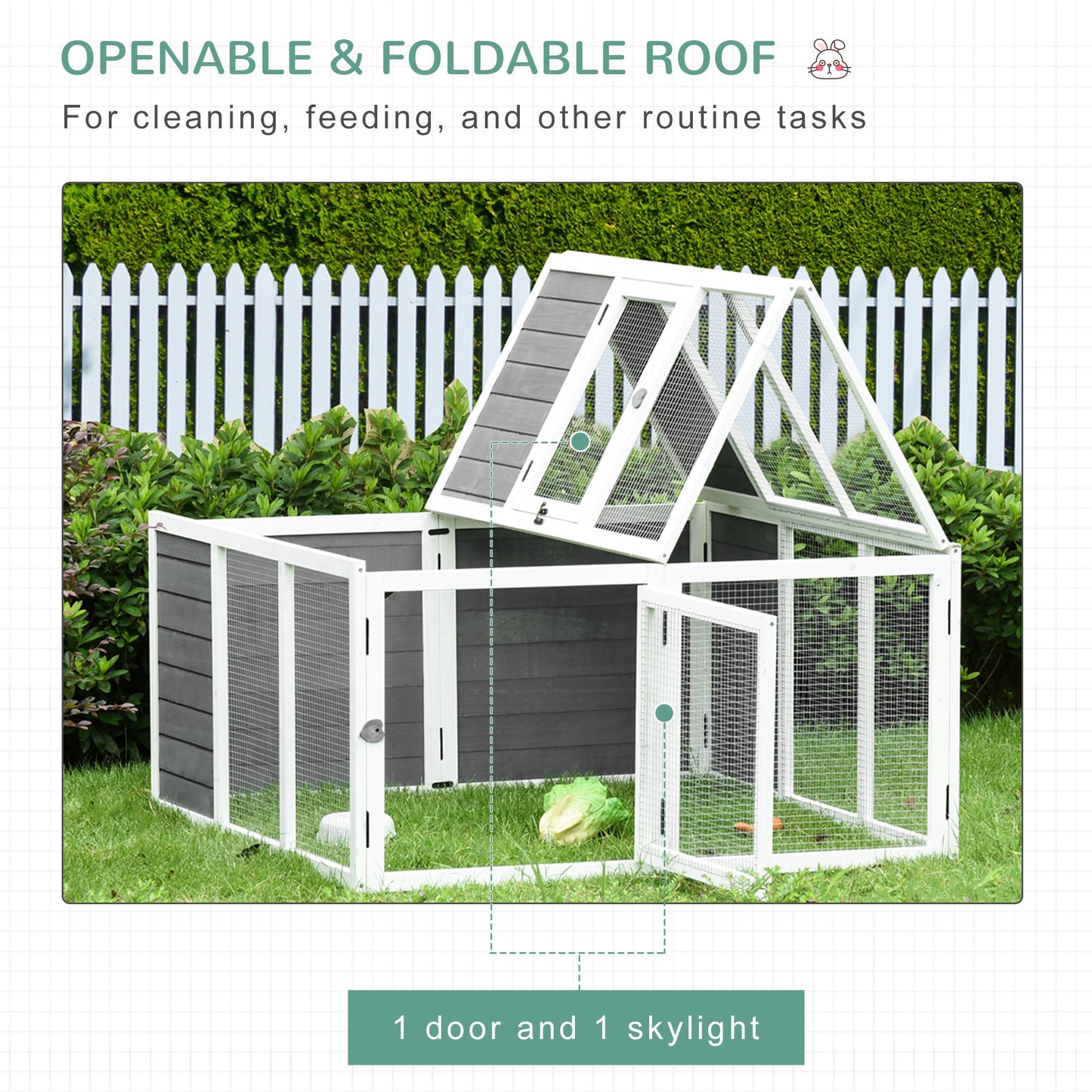 Rabbit Hutch Small Animal Guinea Pig House Ferret Bunny Cage Duck House Rabbit Hideaway Chinchilla Cage Outdoor Indoor with Openable Roof Grey