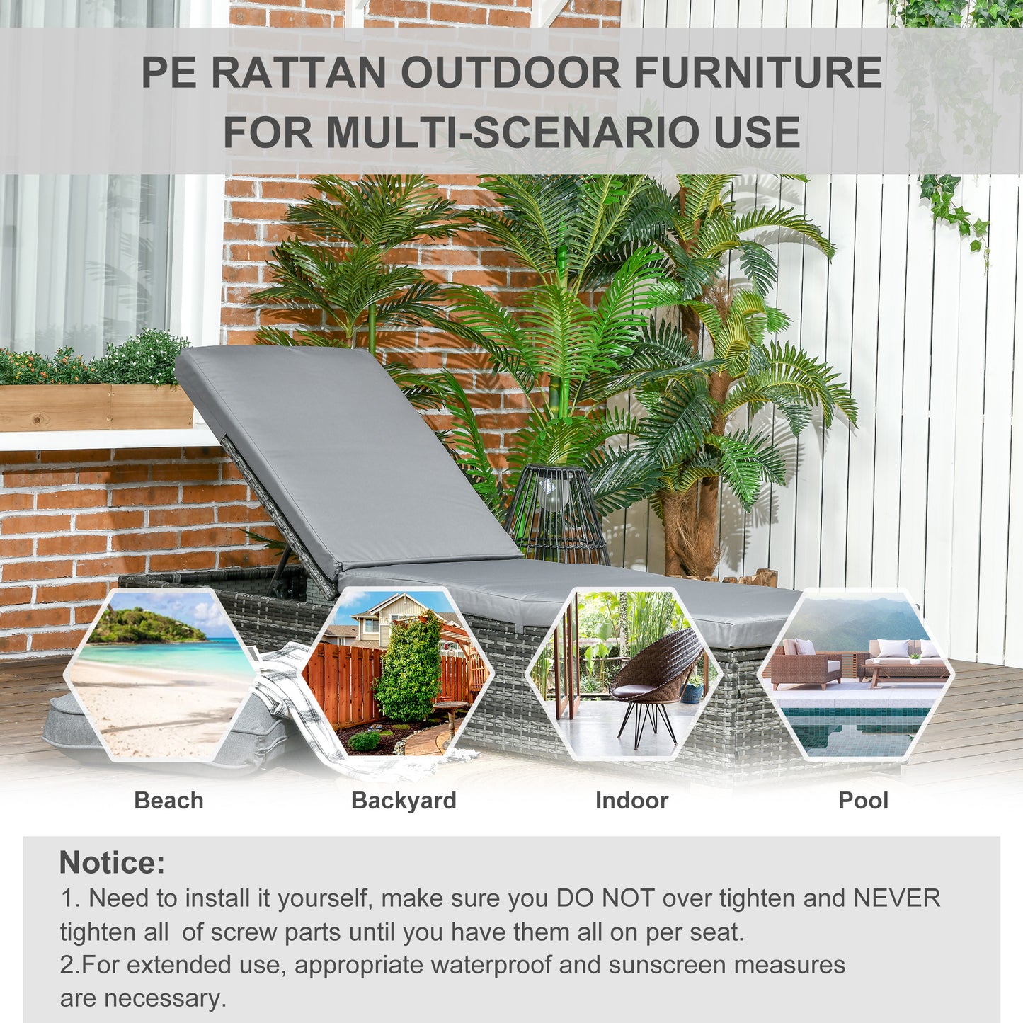 Rattan Sun Lounger Adjustable Garden Furniture Reclining Bed Chair Patio Wicker Grey